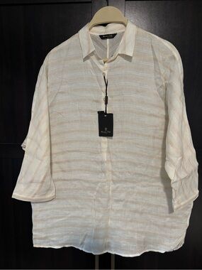 Massimo Dutti Cream Lightweight Striped Shirt